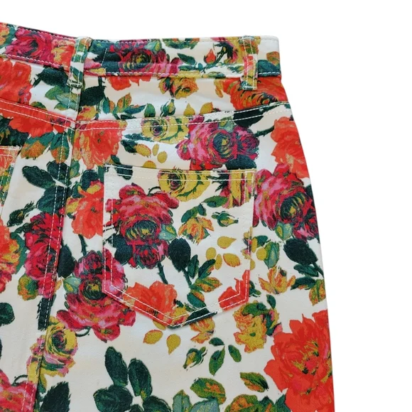 Maeve by Anthropologie Denim Skirt Rose Floral Pockets Button Fly Stretch Size 8 - Picture 7 of 9